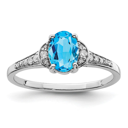 Sterling Silver Rhodium Blue Topaz & Diamond Ring