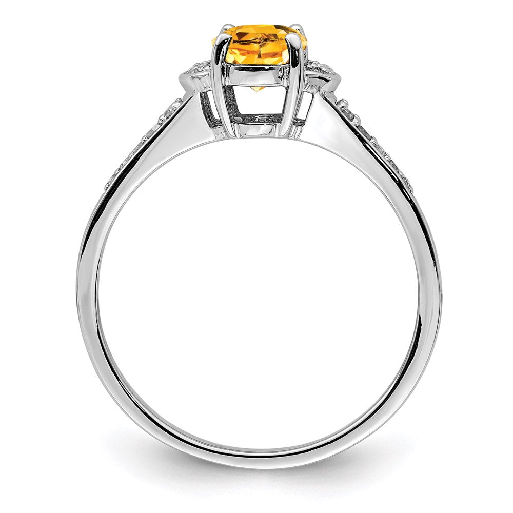 Sterling Silver Rhodium Diamond & Citrine Ring