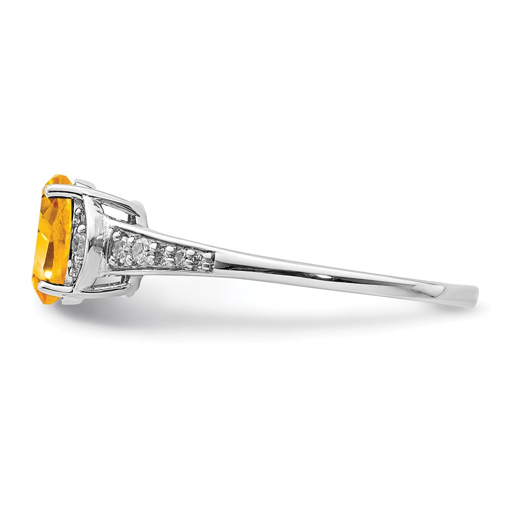 Sterling Silver Rhodium Diamond & Citrine Ring