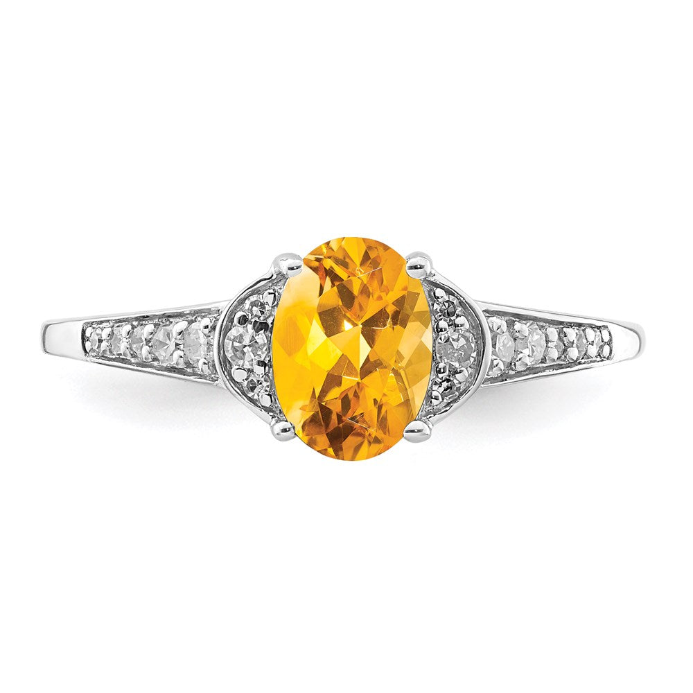 Sterling Silver Rhodium Diamond & Citrine Ring