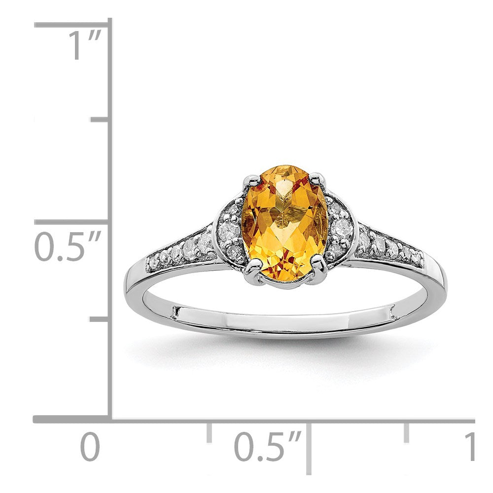 Sterling Silver Rhodium Diamond & Citrine Ring