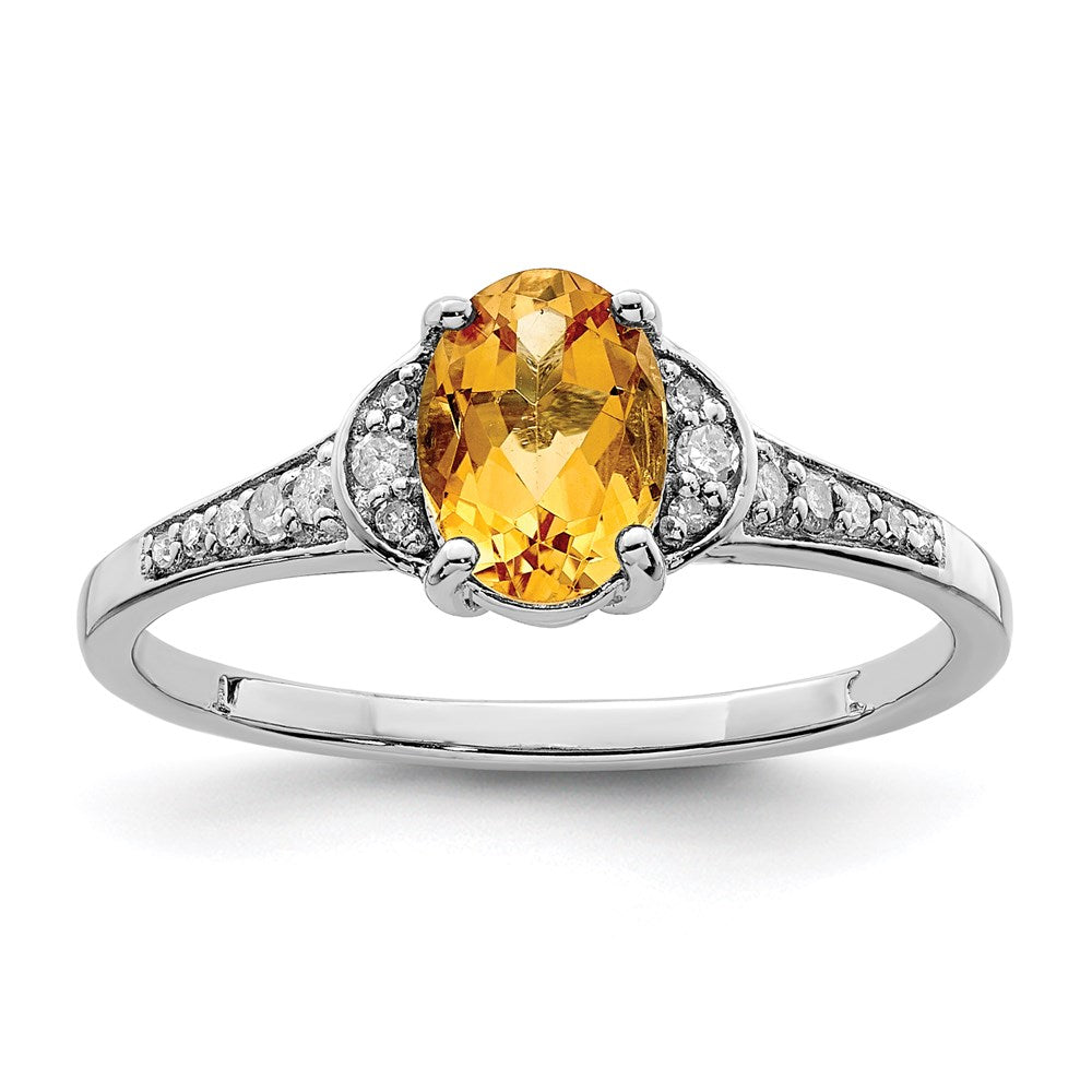 Sterling Silver Rhodium Diamond & Citrine Ring