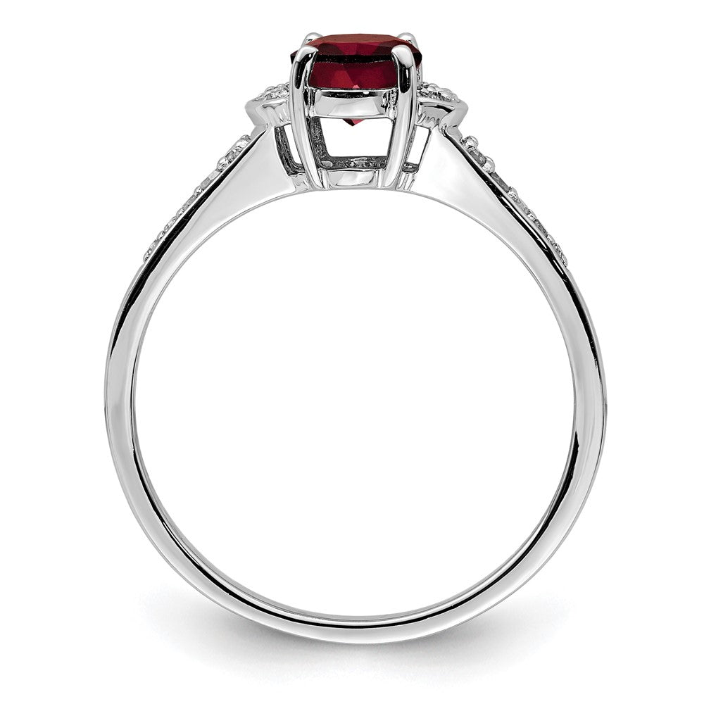 Sterling Silver Rhodium-plated Diamond & Garnet Ring