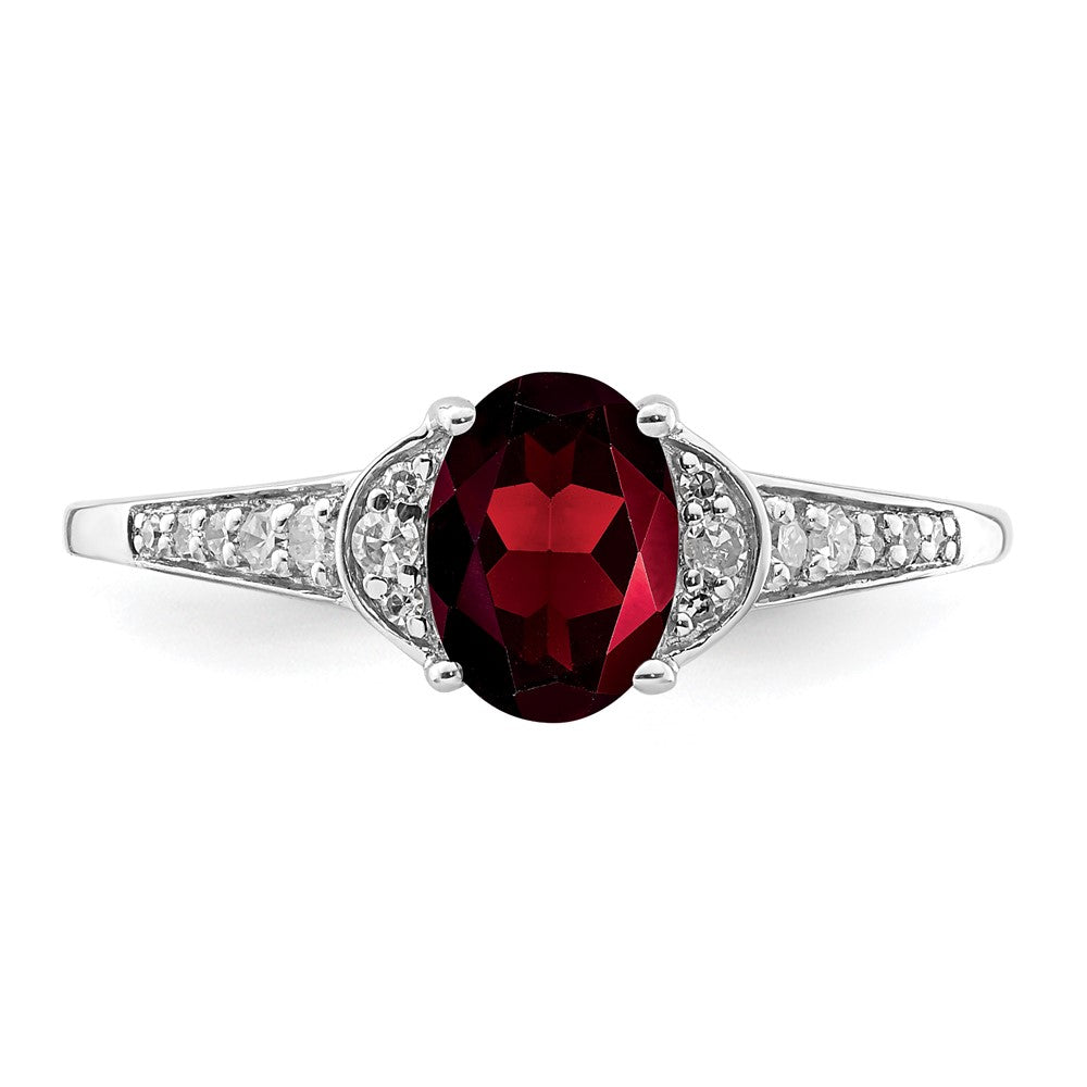 Sterling Silver Rhodium-plated Diamond & Garnet Ring