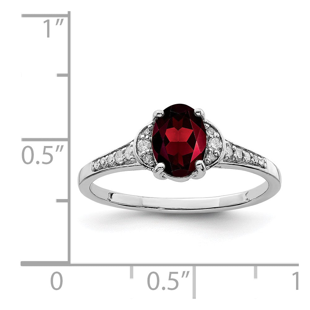 Sterling Silver Rhodium-plated Diamond & Garnet Ring