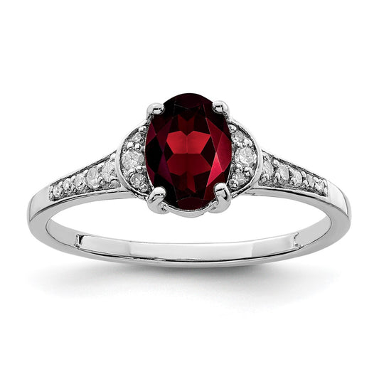 Sterling Silver Rhodium-plated Diamond & Garnet Ring