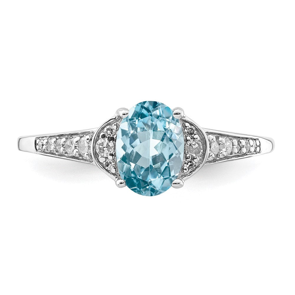 Sterling Silver Rhodium Diamond & Sky Blue Topaz Ring