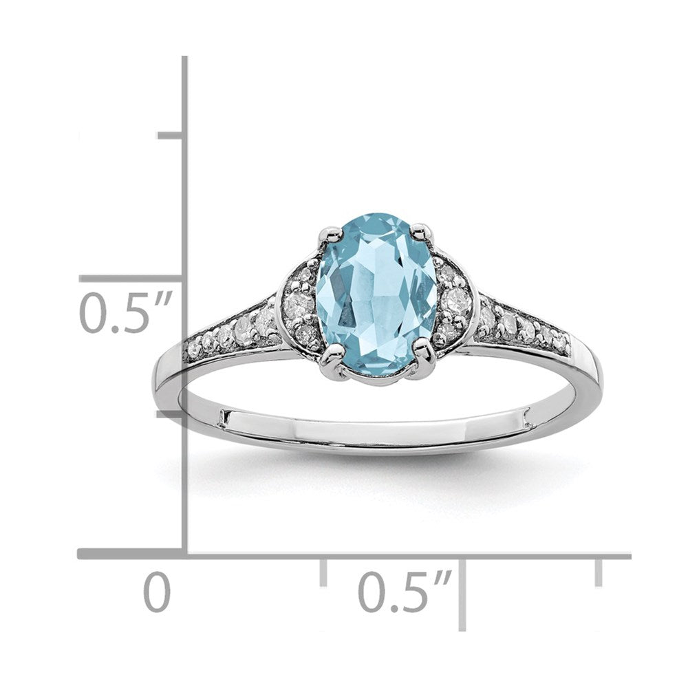 Sterling Silver Rhodium Diamond & Sky Blue Topaz Ring