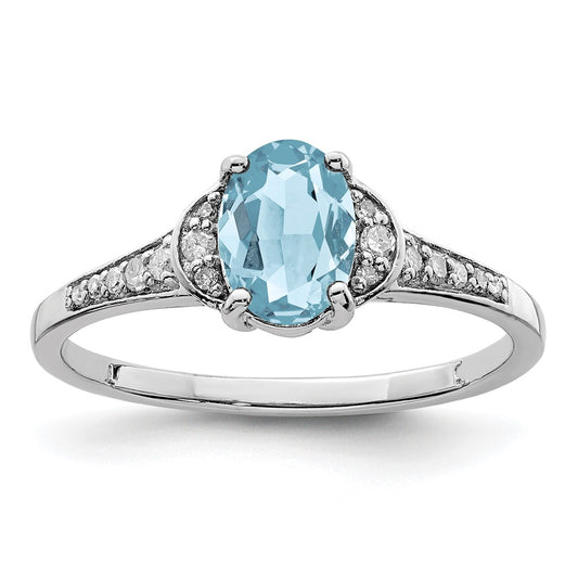 Sterling Silver Rhodium Diamond & Sky Blue Topaz Ring