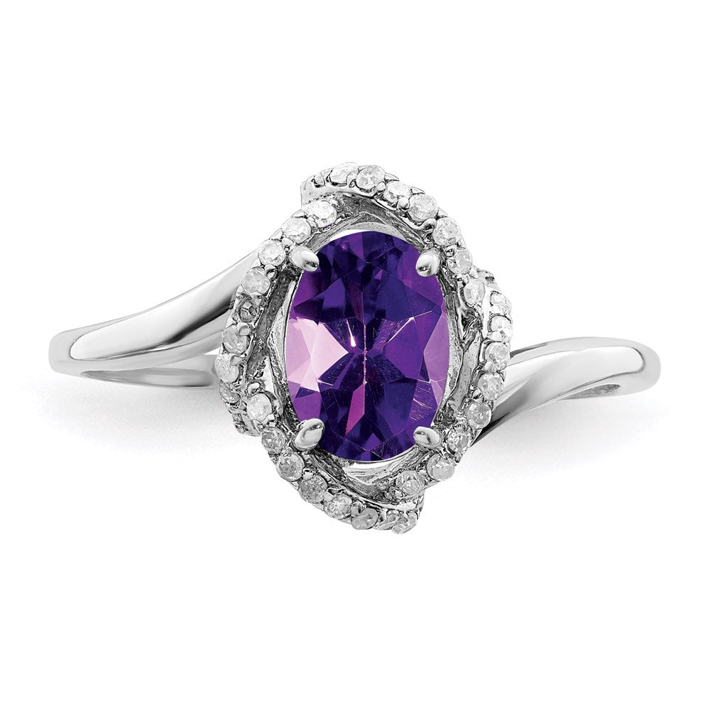 Sterling Silver Rhodium-plated Diamond & Amethyst Ring