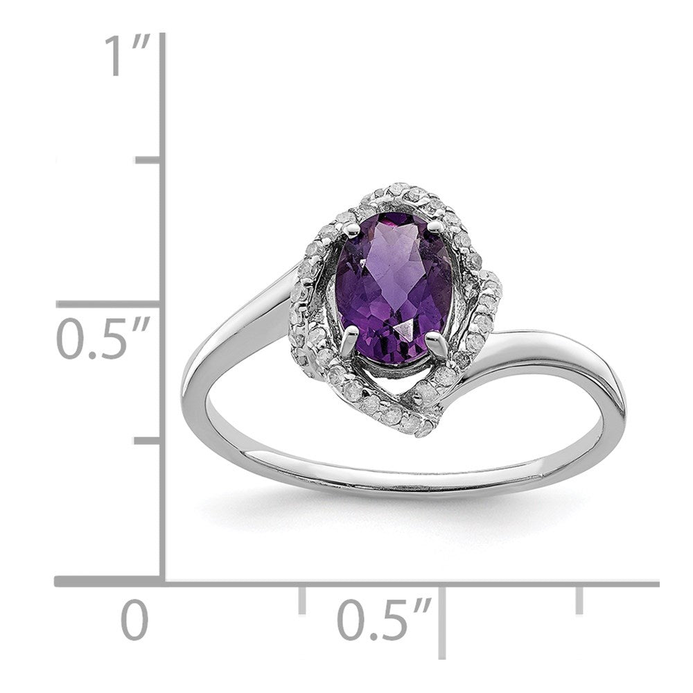 Sterling Silver Rhodium-plated Diamond & Amethyst Ring