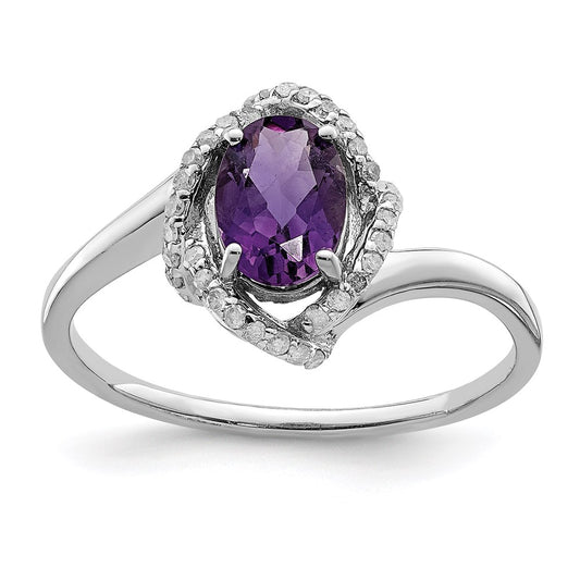 Sterling Silver Rhodium-plated Diamond & Amethyst Ring