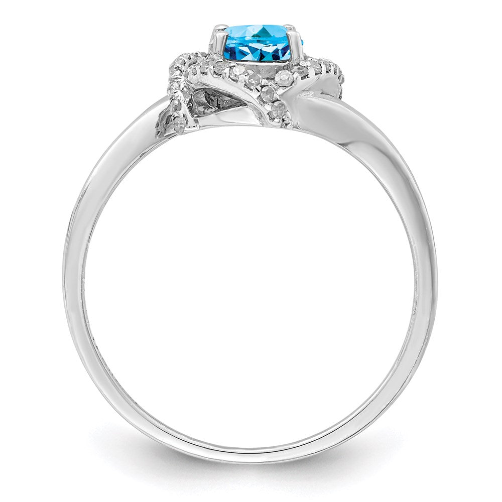 Sterling Silver Rhodium Blue Topaz & Diamond Ring