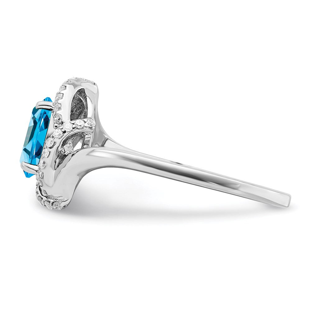 Sterling Silver Rhodium Blue Topaz & Diamond Ring