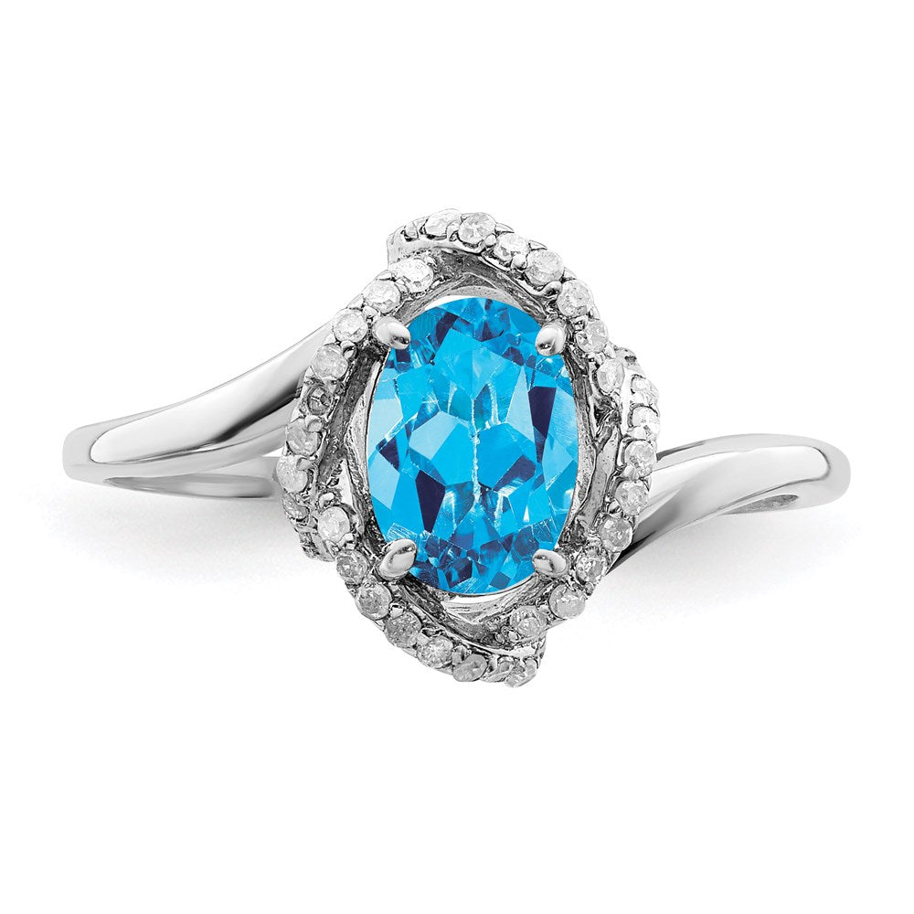 Sterling Silver Rhodium Blue Topaz & Diamond Ring