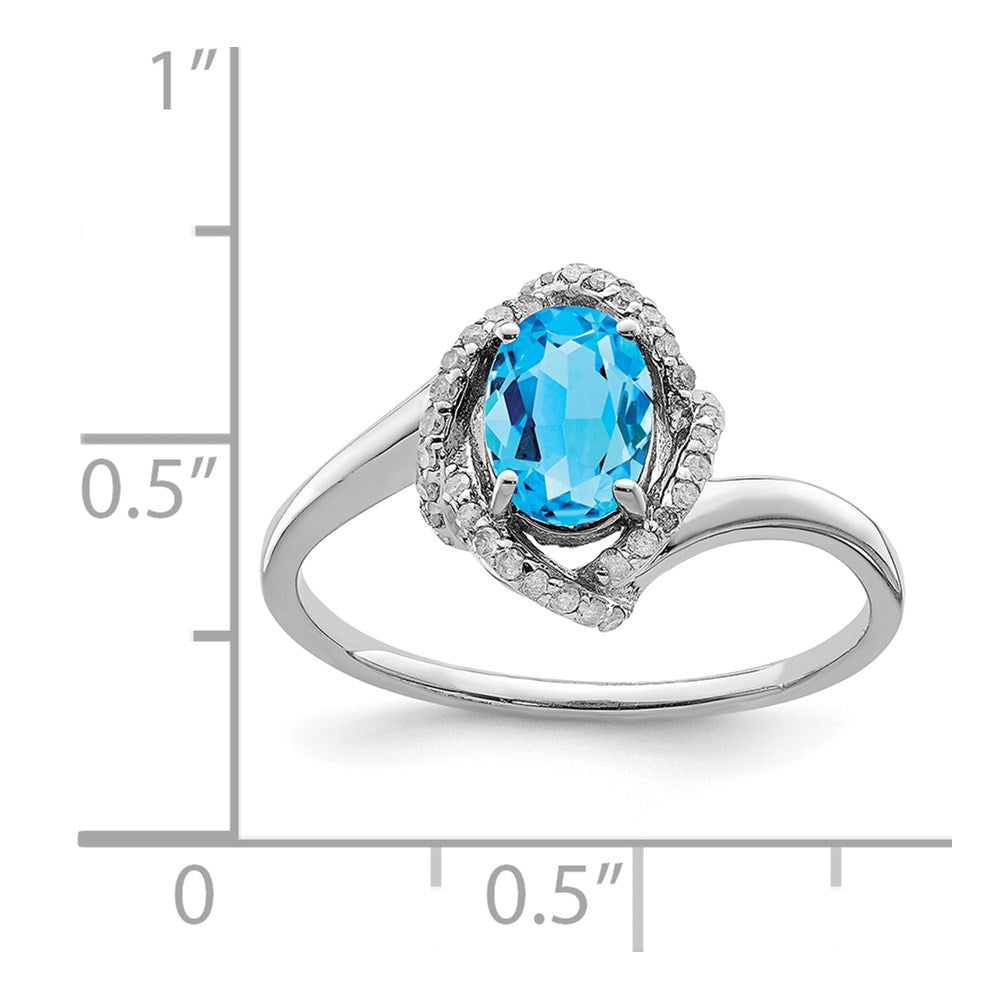 Sterling Silver Rhodium Blue Topaz & Diamond Ring