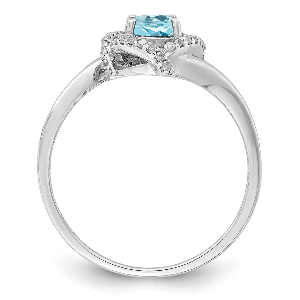 Sterling Silver Rhodium Diamond & Sky Blue Topaz Ring