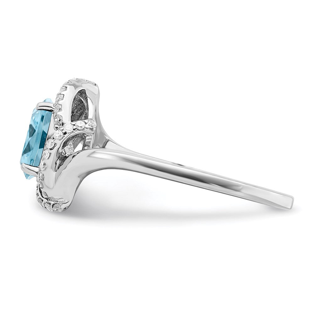 Sterling Silver Rhodium Diamond & Sky Blue Topaz Ring