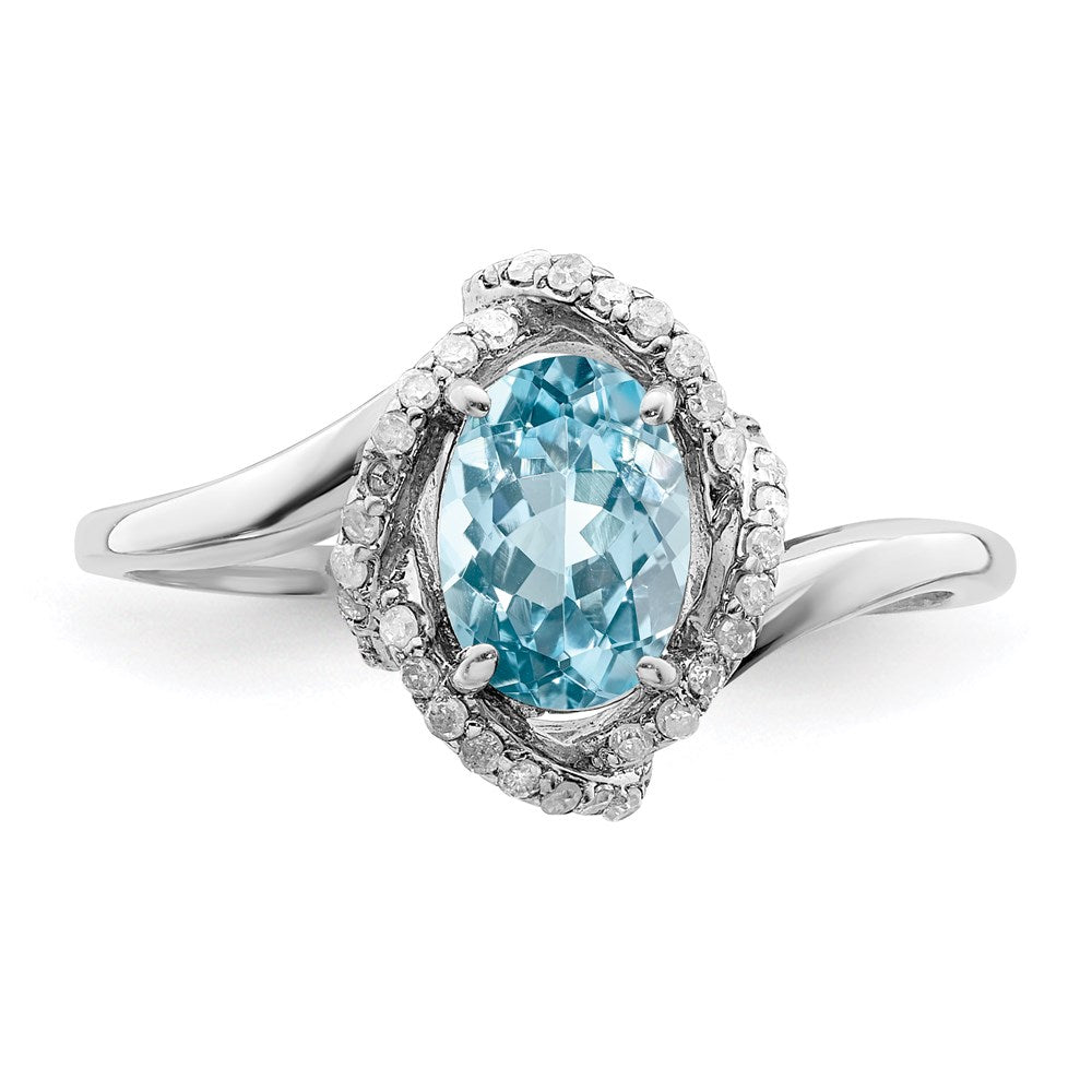 Sterling Silver Rhodium Diamond & Sky Blue Topaz Ring