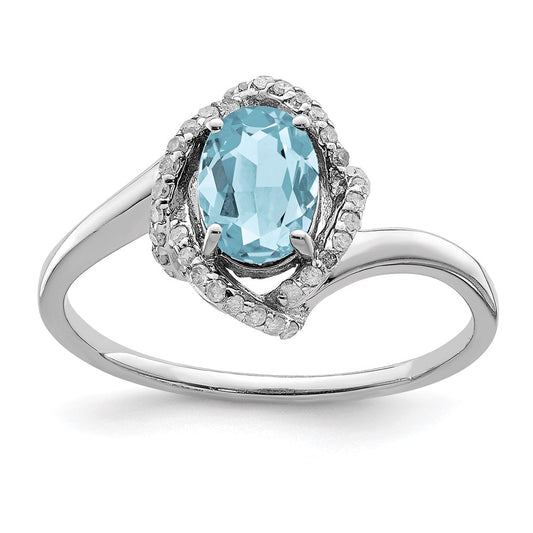 Sterling Silver Rhodium Diamond & Sky Blue Topaz Ring