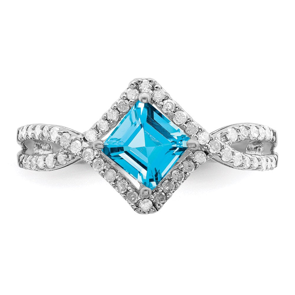 Sterling Silver Rhodium Blue Topaz & Diamond Ring