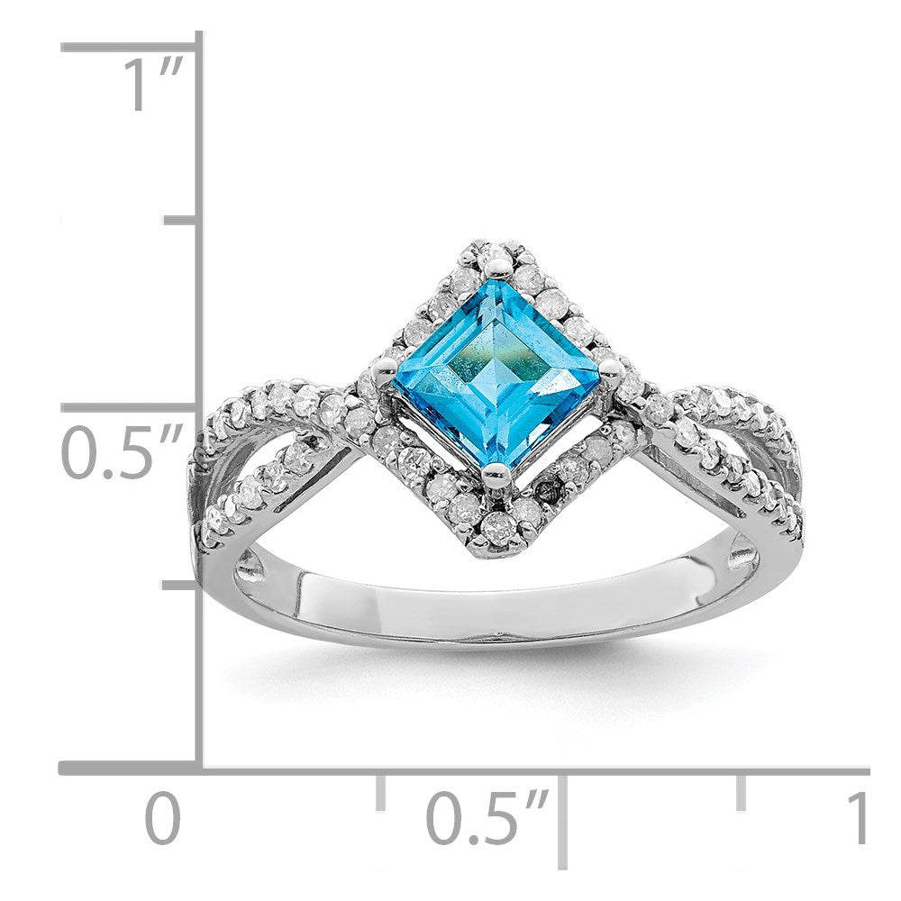 Sterling Silver Rhodium Blue Topaz & Diamond Ring