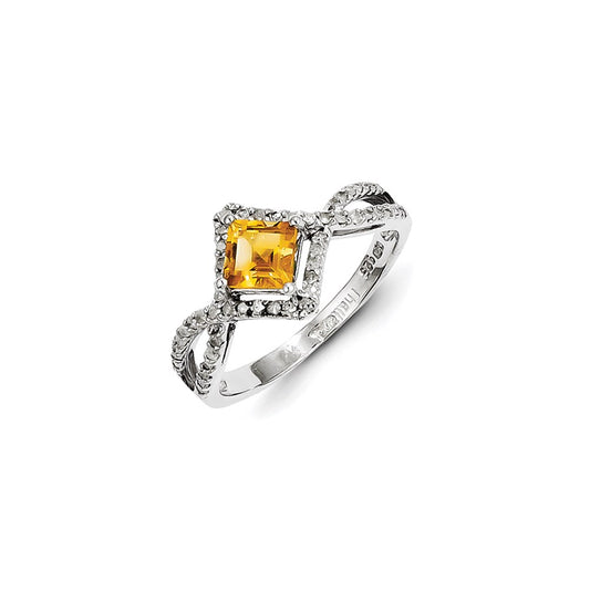 Sterling Silver Diamond & Citrine Ring