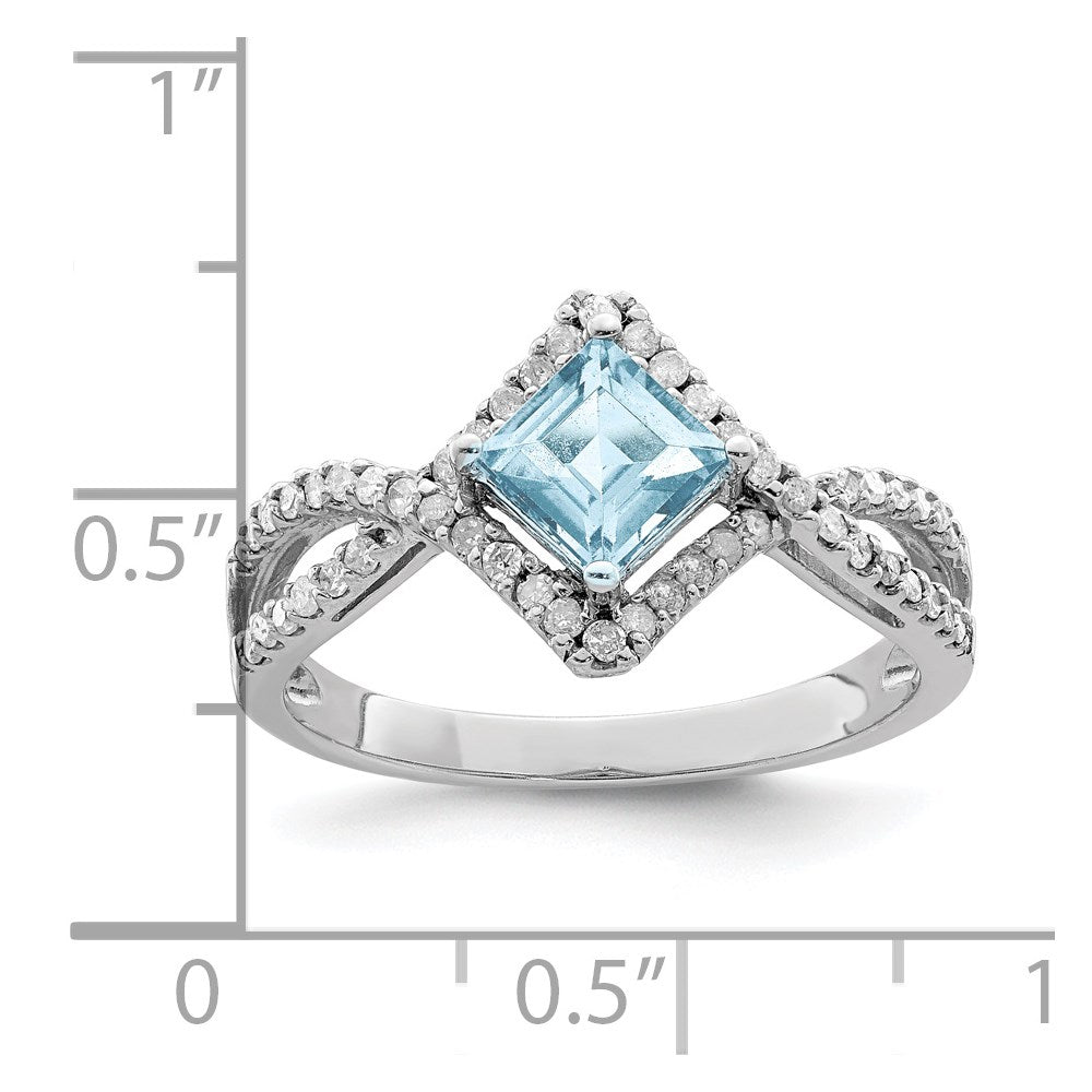 Sterling Silver Rhodium Diamond & Sky Blue Topaz Ring