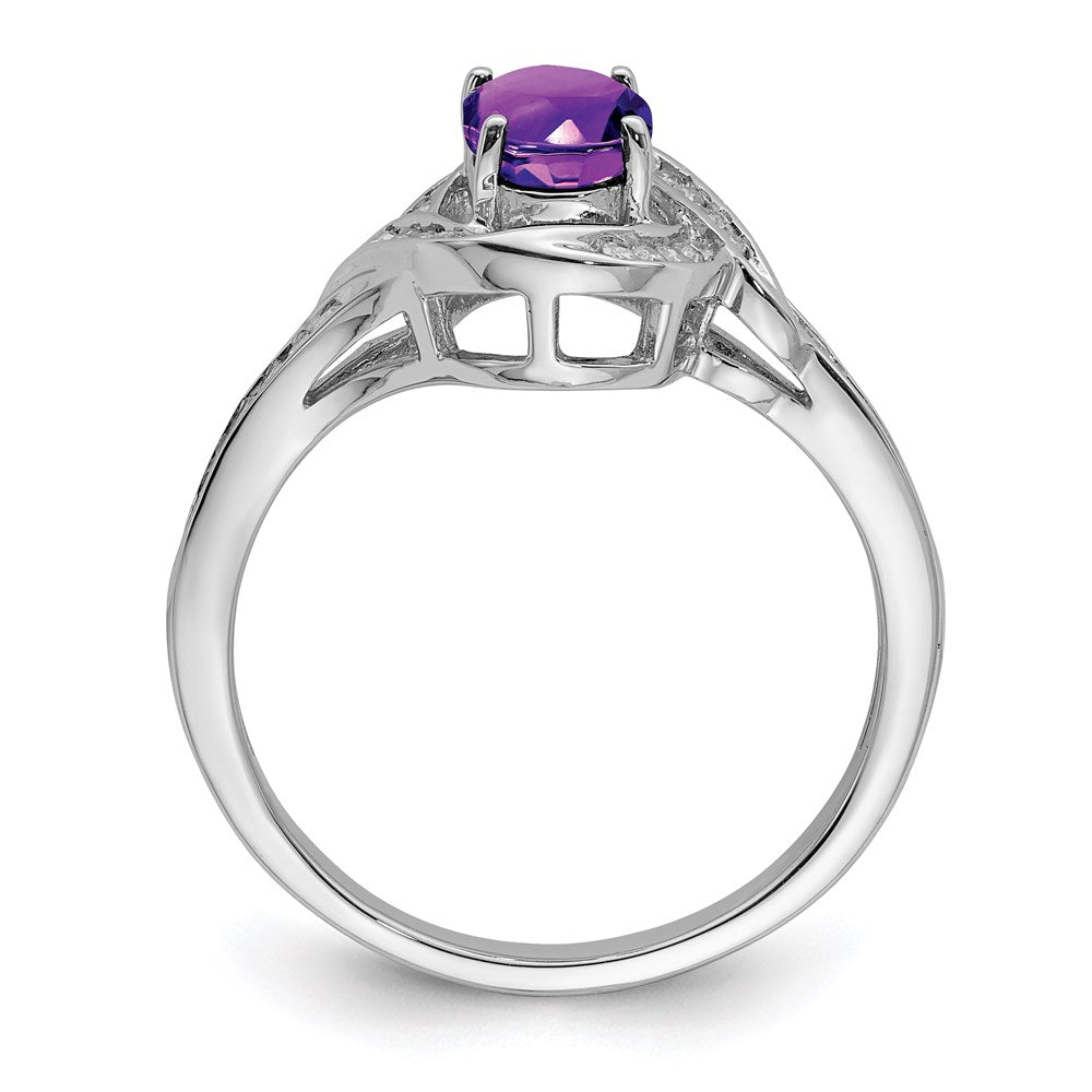 Sterling Silver Rhodium-plated Diamond & Amethyst Ring