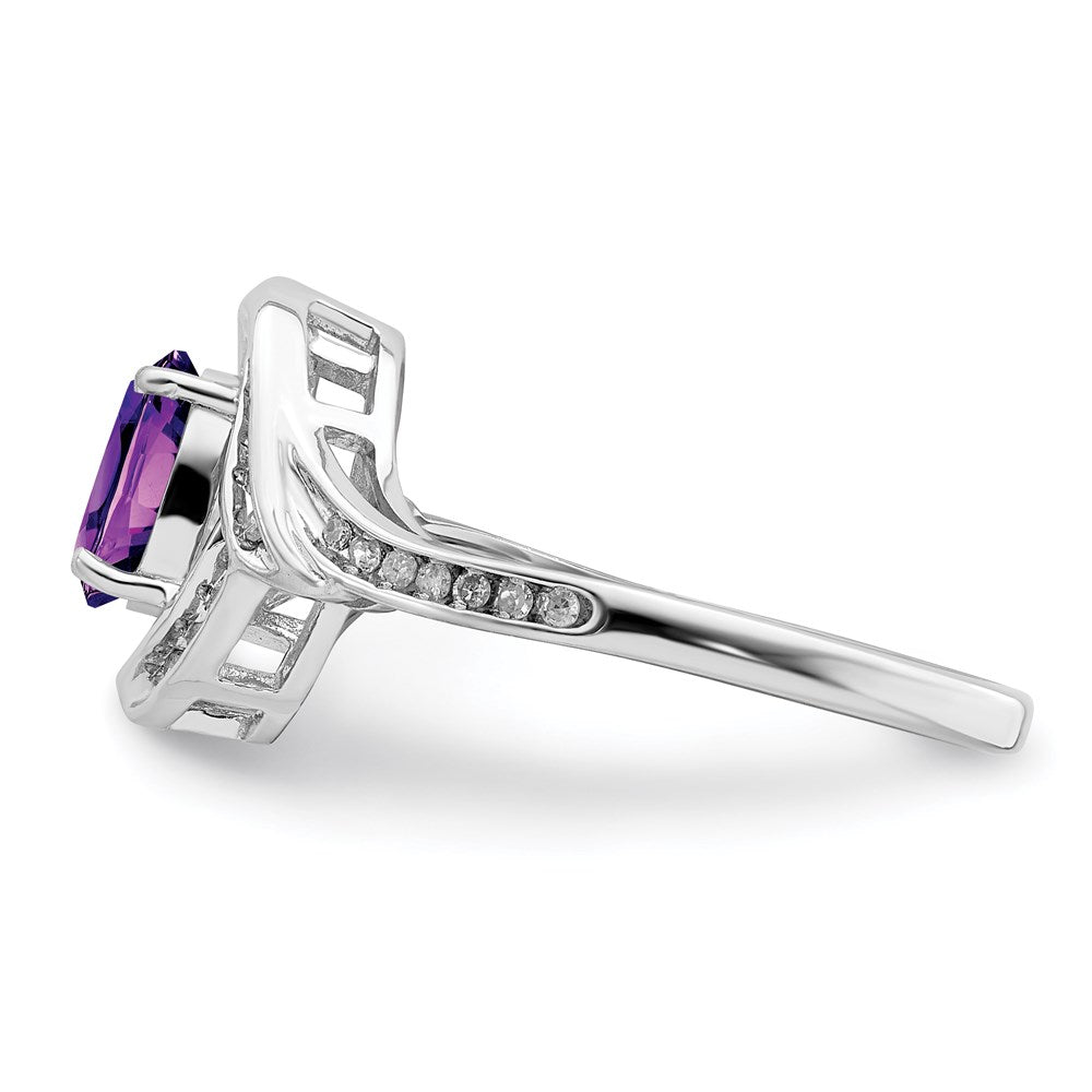 Sterling Silver Rhodium-plated Diamond & Amethyst Ring