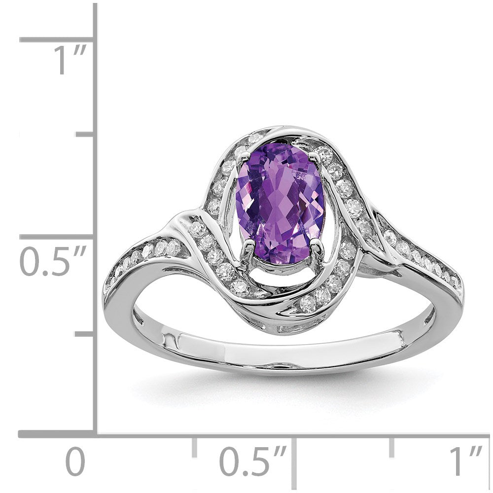 Sterling Silver Rhodium-plated Diamond & Amethyst Ring