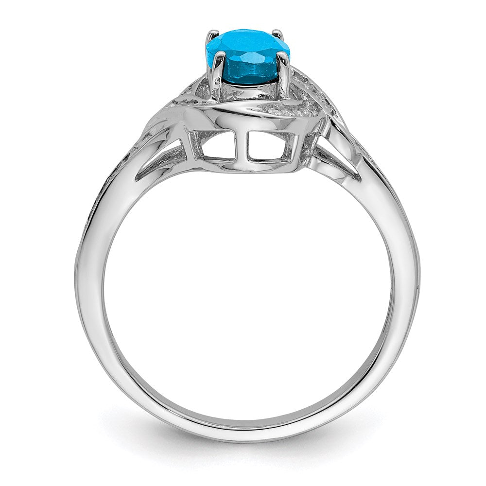 Sterling Silver Rhodium Blue Topaz & Diamond Ring