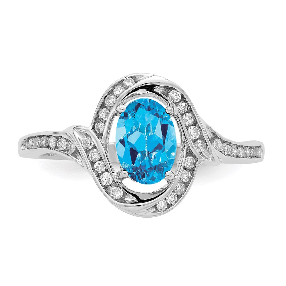 Sterling Silver Rhodium Blue Topaz & Diamond Ring