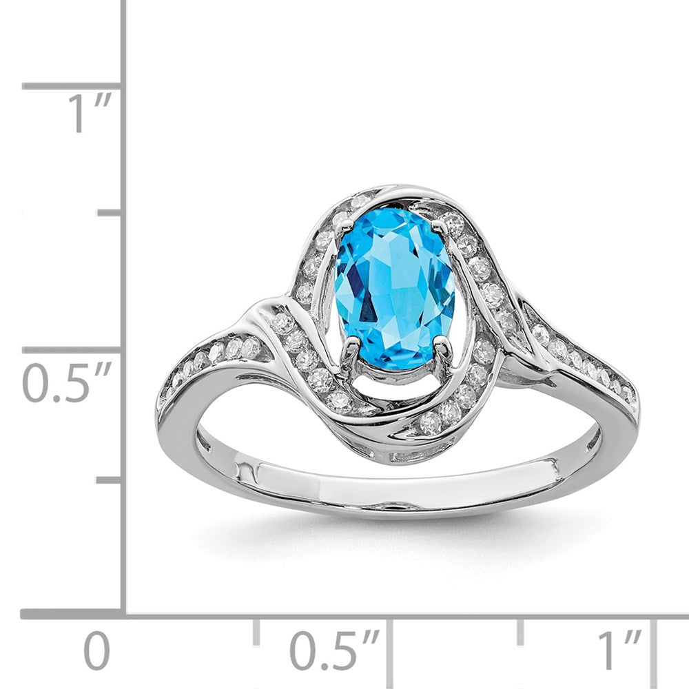 Sterling Silver Rhodium Blue Topaz & Diamond Ring