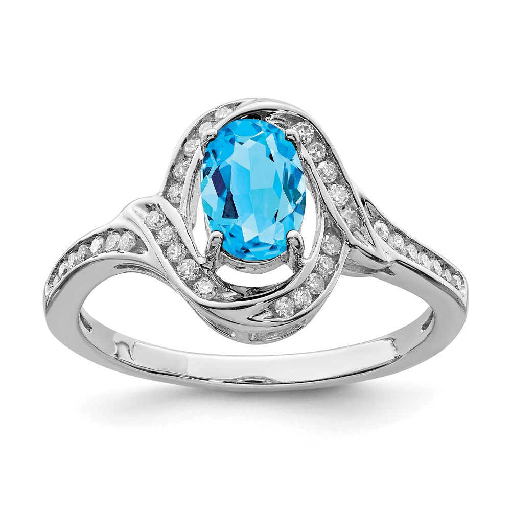 Sterling Silver Rhodium Blue Topaz & Diamond Ring