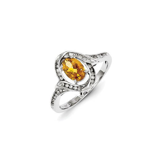 Sterling Silver Diamond & Citrine Ring