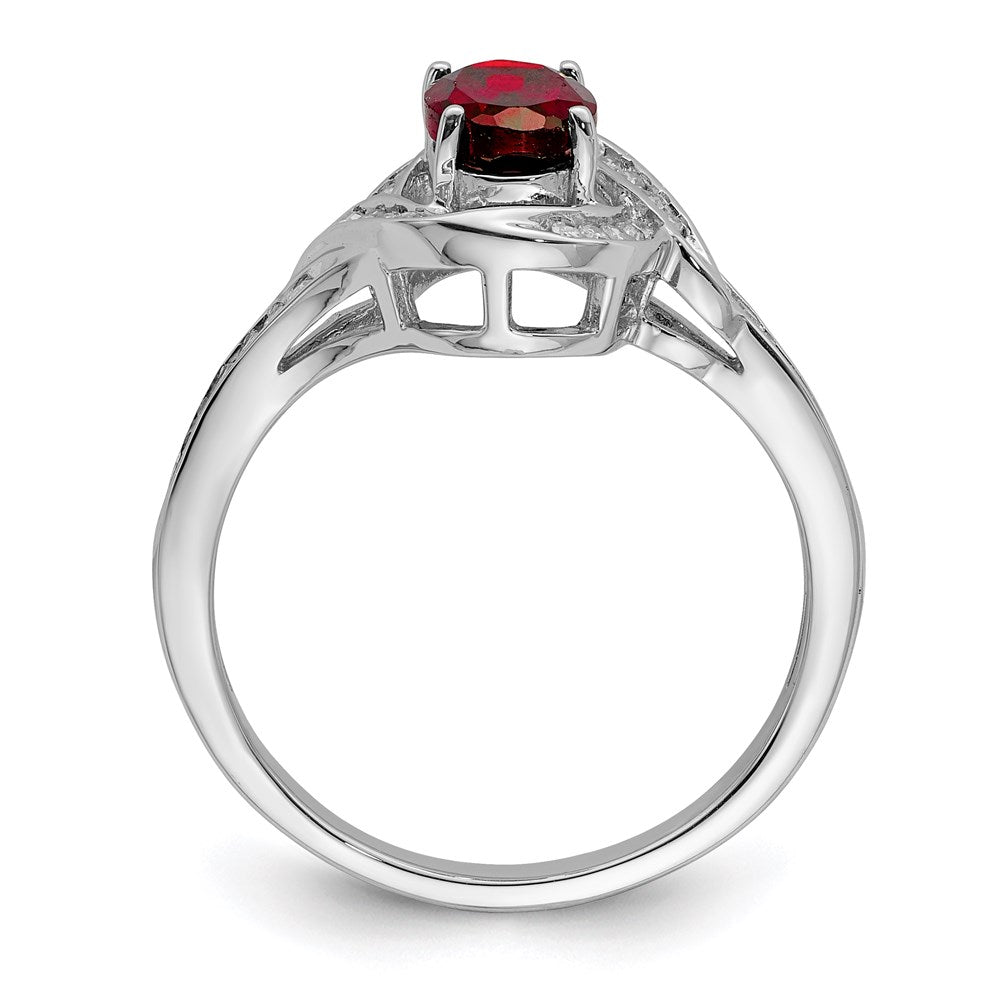 Sterling Silver Rhodium-plated Diamond & Garnet Ring