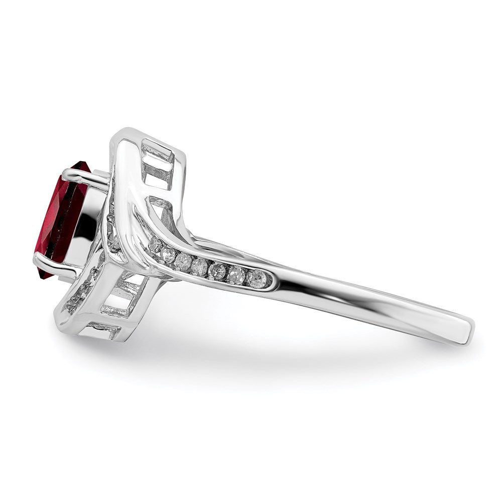 Sterling Silver Rhodium-plated Diamond & Garnet Ring