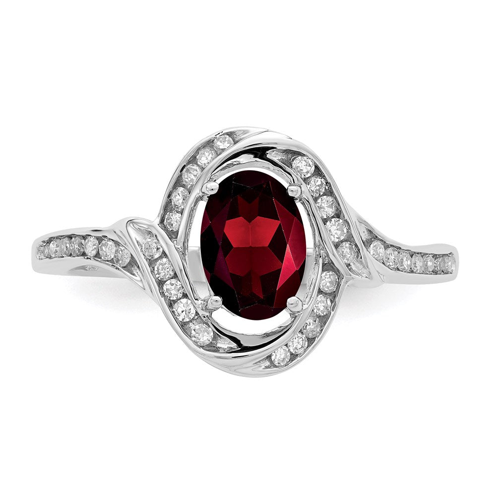 Sterling Silver Rhodium-plated Diamond & Garnet Ring