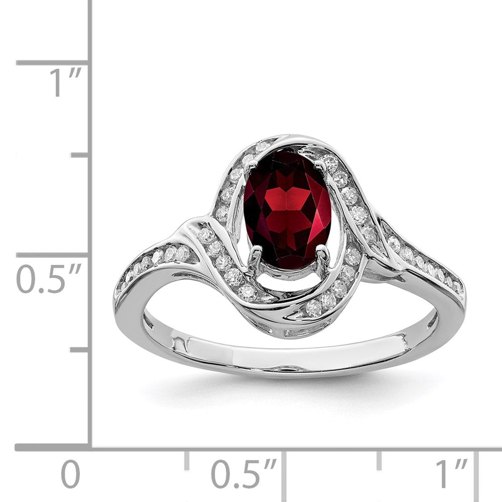 Sterling Silver Rhodium-plated Diamond & Garnet Ring