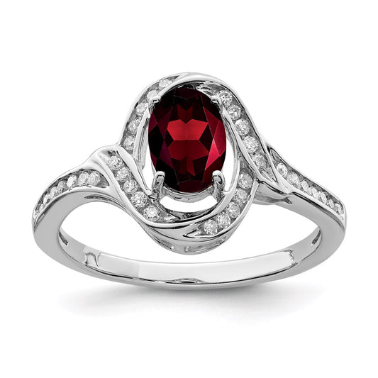 Sterling Silver Rhodium-plated Diamond & Garnet Ring