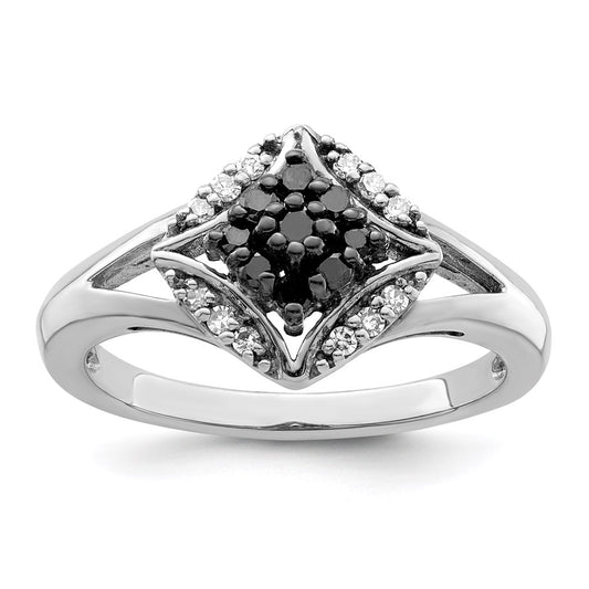 White Night Sterling Silver Rhodium-plated Black and White Diamond Ring