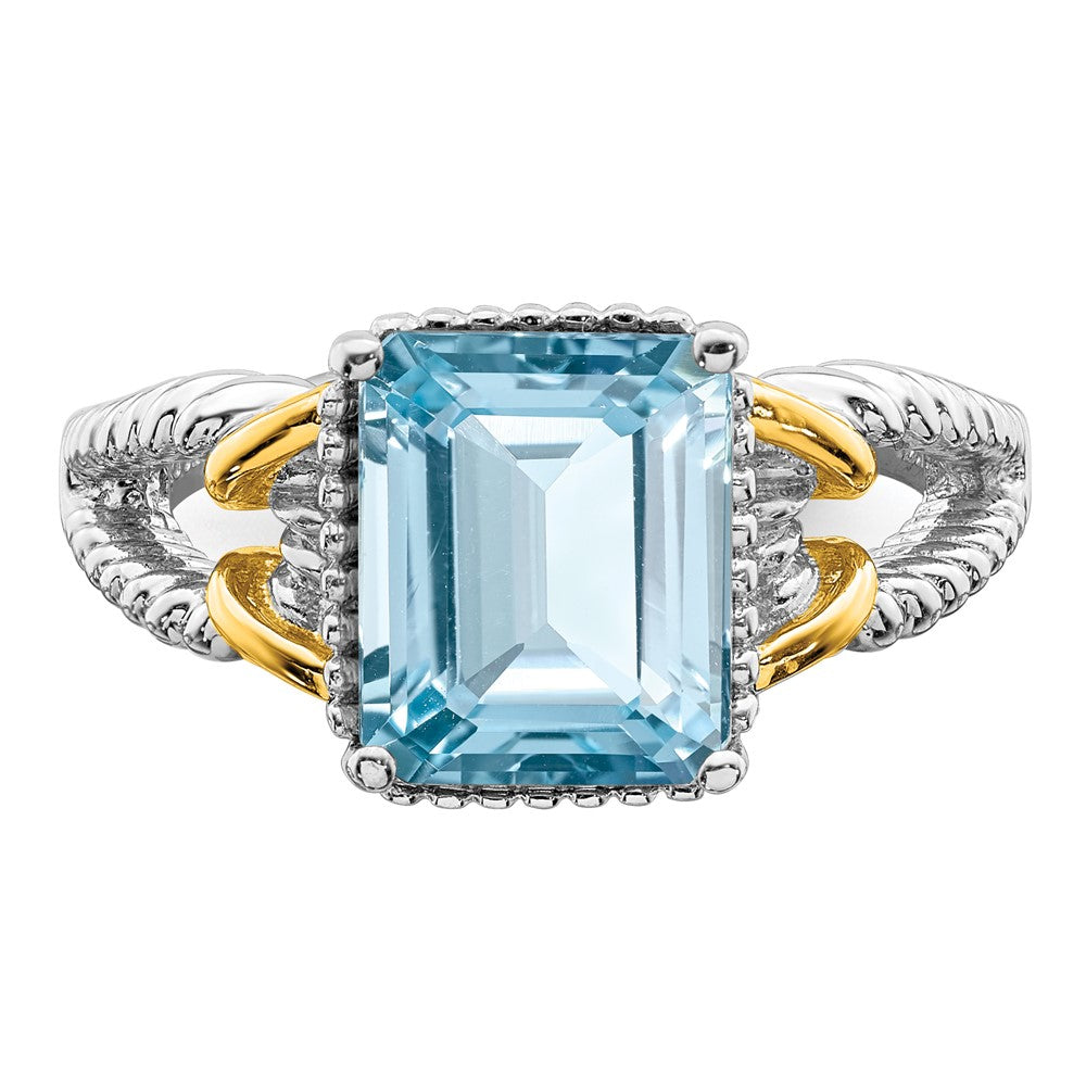 Sterling Silver Rhodium w/ Flash Gold-plate Sky Blue Topaz Ring