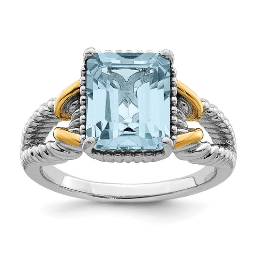 Sterling Silver Rhodium w/ Flash Gold-plate Sky Blue Topaz Ring