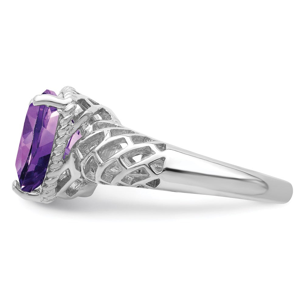 Sterling Silver Rhodium-plated w/ Flash Gold-plate Amethyst Ring