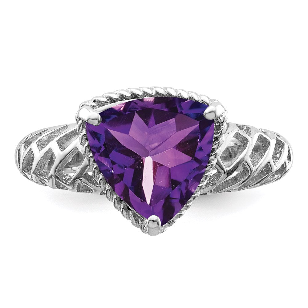 Sterling Silver Rhodium-plated w/ Flash Gold-plate Amethyst Ring