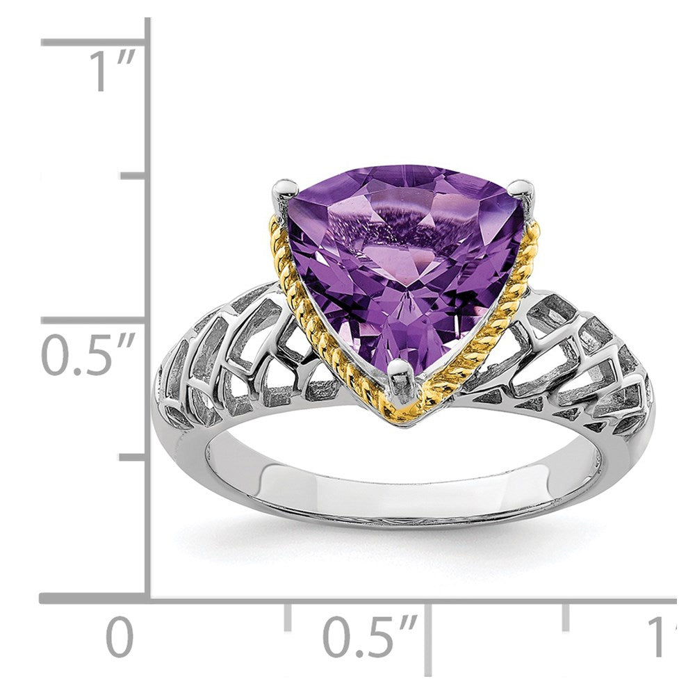 Sterling Silver Rhodium-plated w/ Flash Gold-plate Amethyst Ring