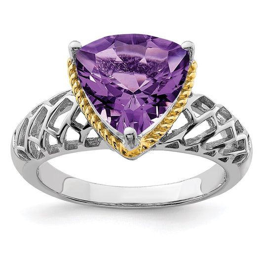 Sterling Silver Rhodium-plated w/ Flash Gold-plate Amethyst Ring