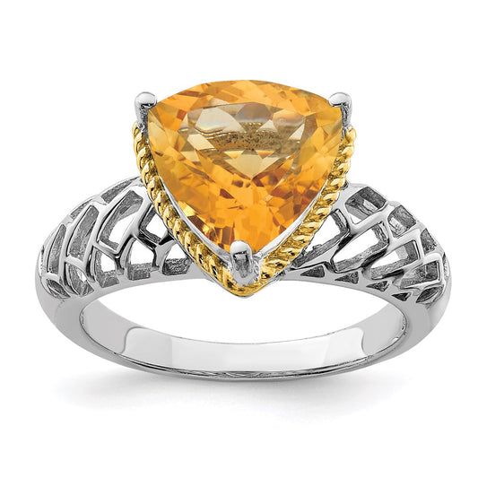 Sterling Silver Rhodium w/ Flash Gold-plate Citrine Ring