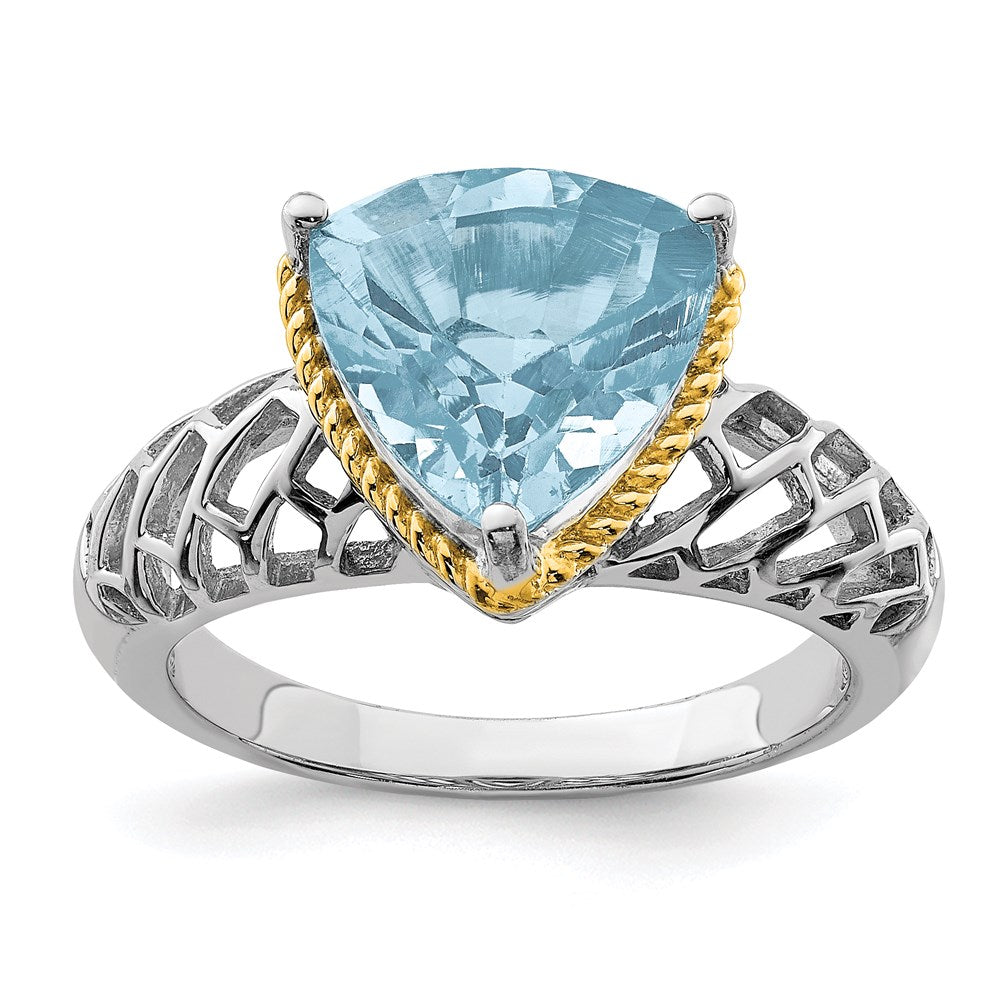 Sterling Silver Rhodium w/ Flash Gold-plate Sky Blue Topaz Ring